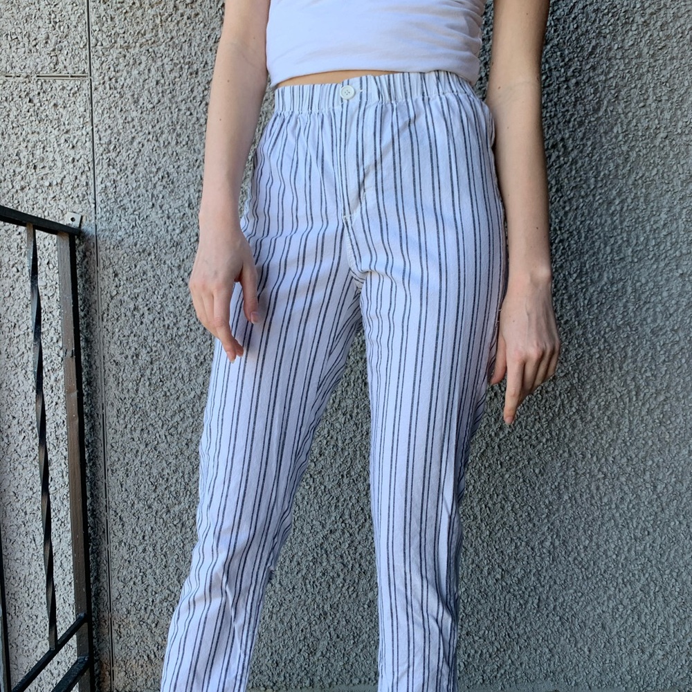 Brandy Melville high waisted white striped pants
